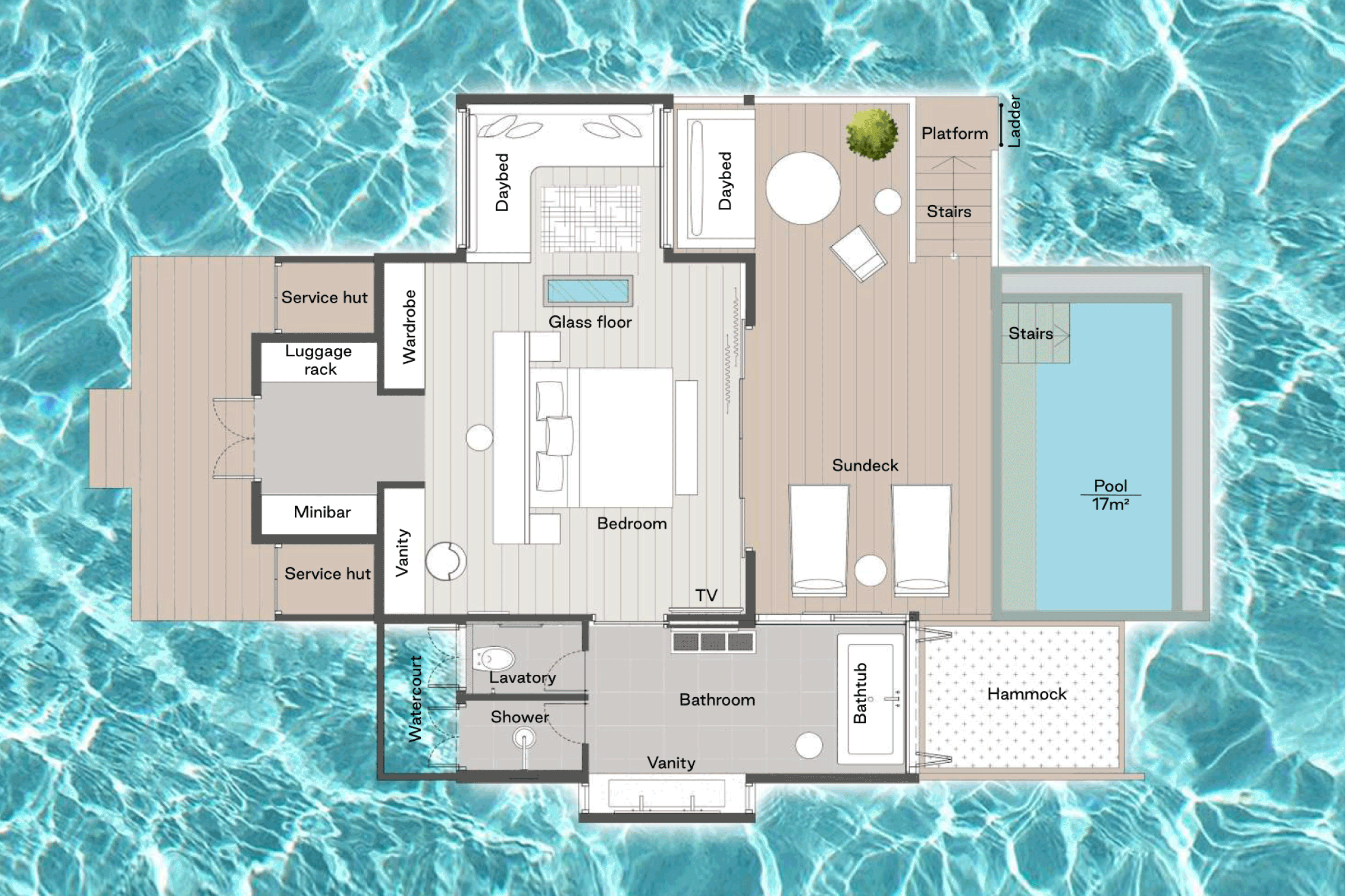 Water Villa With Pool At Sun Siyam Iru Fushi Floor Plan
