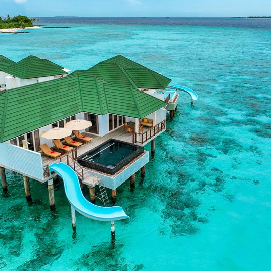 Water Pavilion With Slide Aerial View